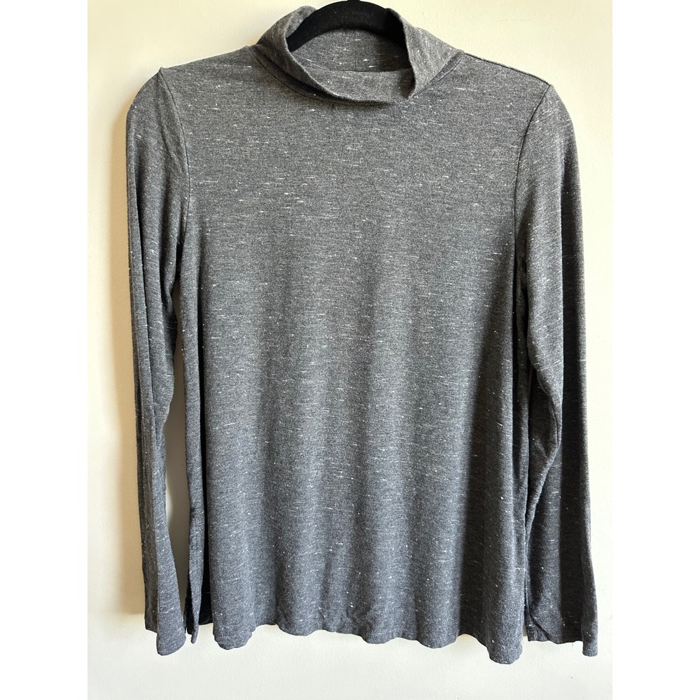 Roots Womens XS Charcoal Grey Heathered Mock Neck Long Sleeve Top Side Slits